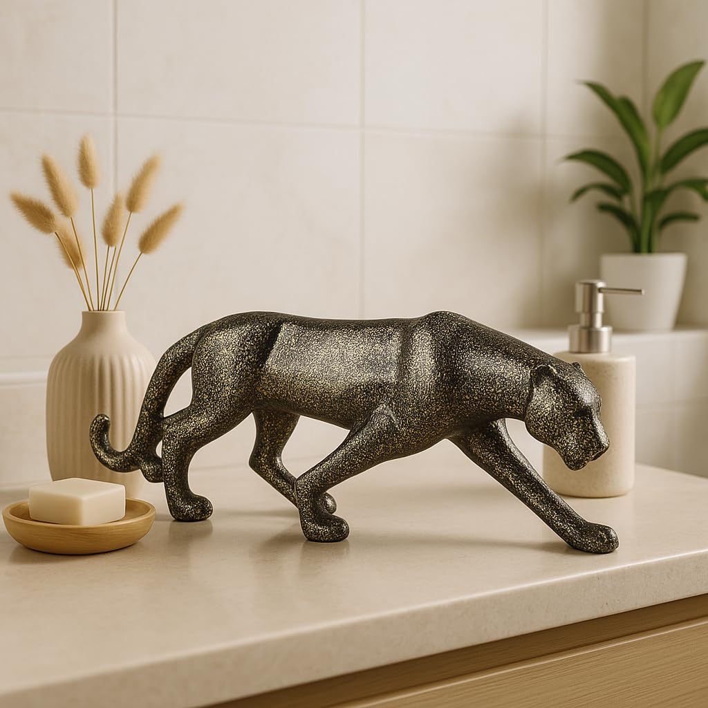 Decorative Leopard Statue – Dark Brown Resin – Single Unit