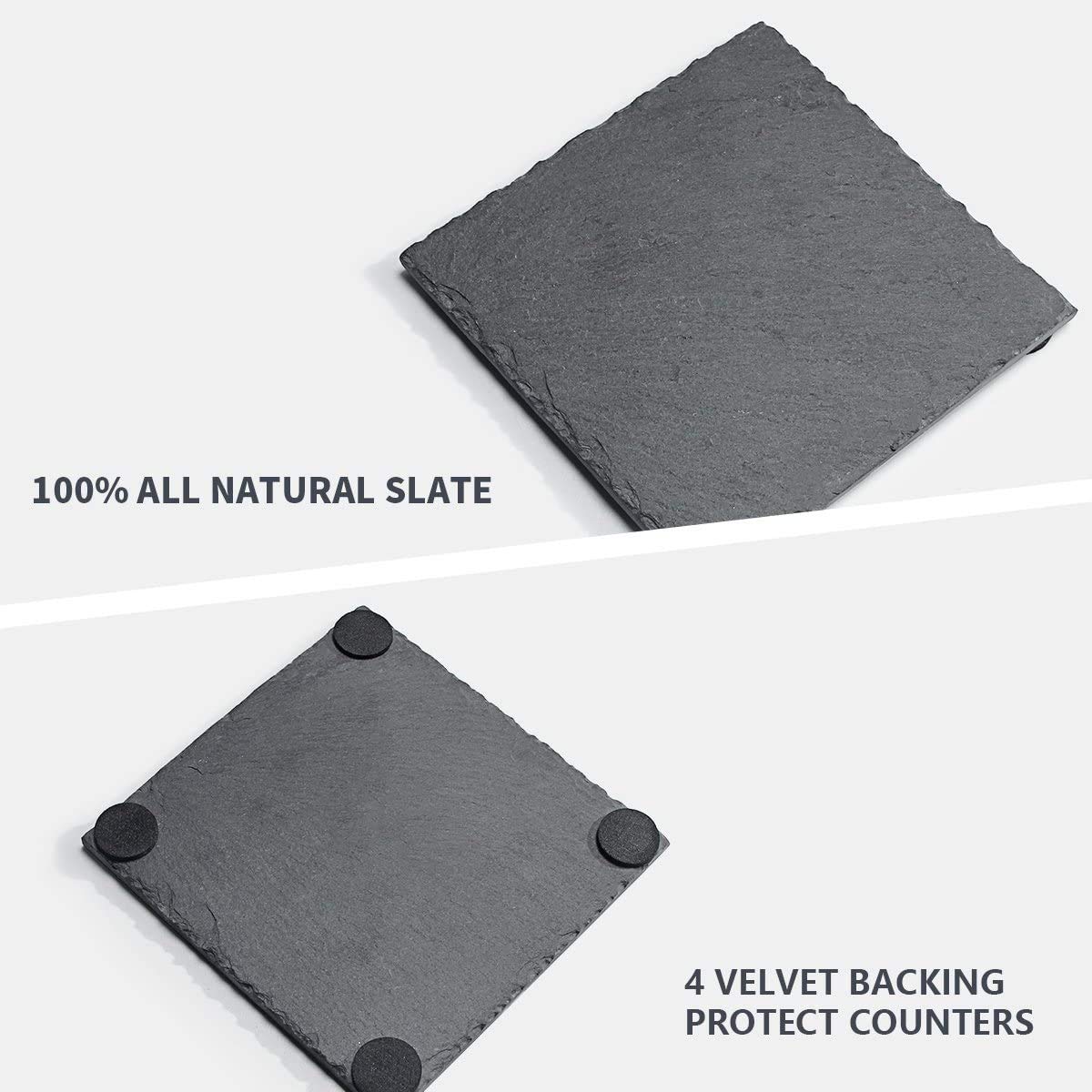 Natural Slate Stone Coasters, 10x10 Cm (4x4 inch), Pack of 4 | Drink Mats, Tabletop Protectors, Barware Gift