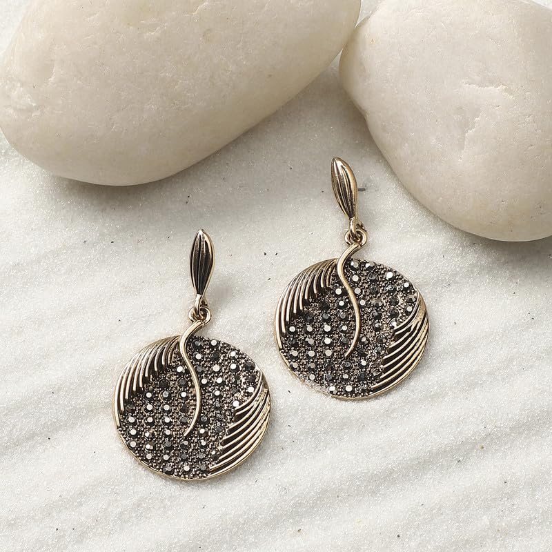 Circular Textured Drop Earrings – Fashion Jewellery – Alloy & Artificial Stones – Gold Tone Finish