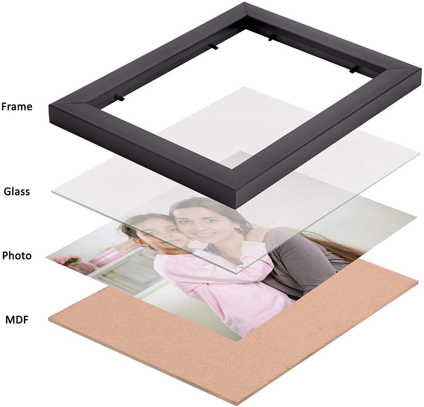 Rectangular Wood MDF Photo Frame Set – Wall Mount Display – Glass Front, Versatile Orientation – 9-Piece Assorted