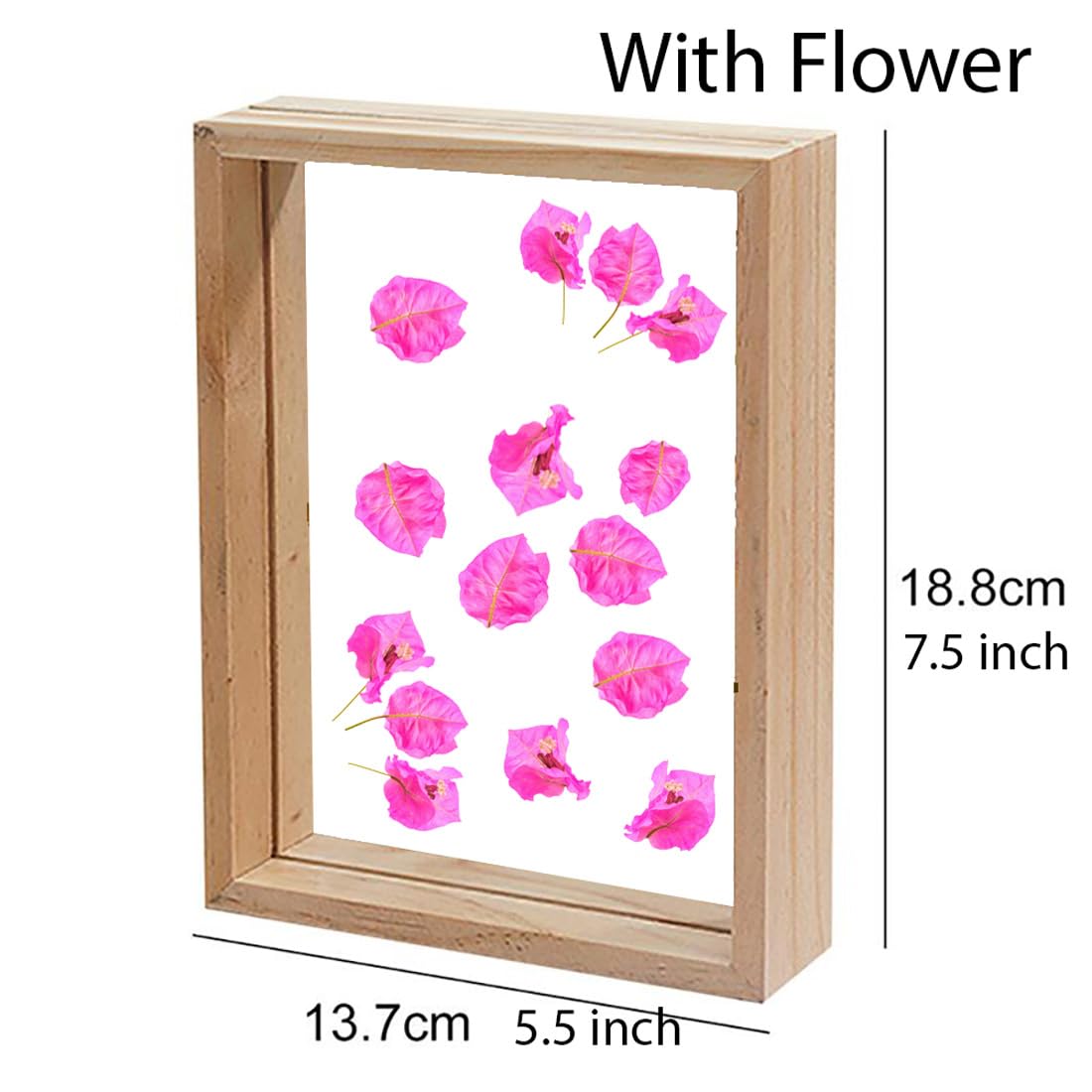 Wooden Rectangular Decor Frame – Changeable Dry Flower Insert – Natural Wood & Acrylic – 7.5x5.5 Inch