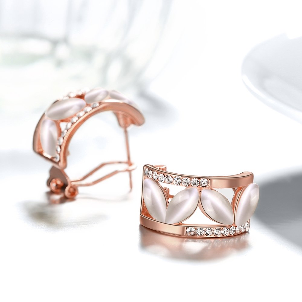 Multicolor Crystal & Opal Drop Earrings – Rose Gold Plated – Oval Shaped Design