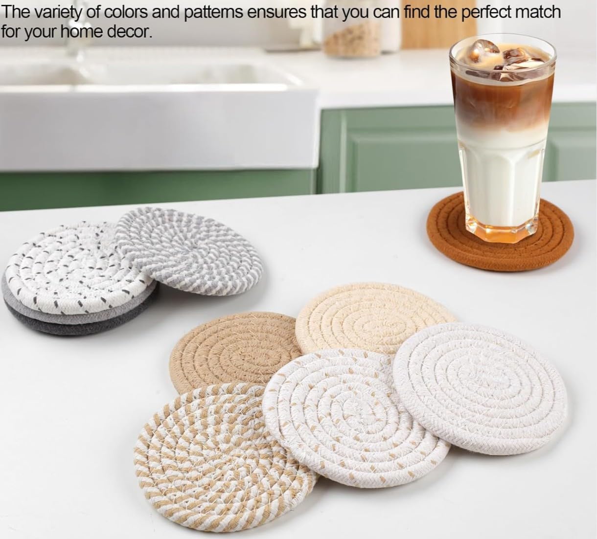 Jute Elegance Coaster Set for Dining Table, Office | Decorative Cup Coasters, Housewarming Gift, Set of 6