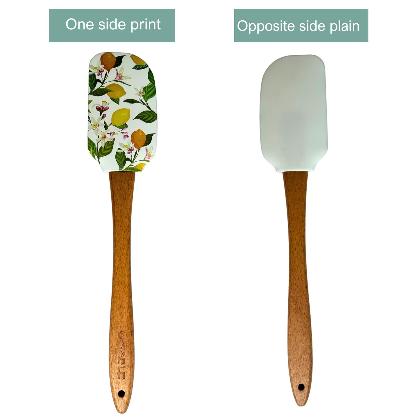 Designer Printed Silicone Spatula Set – Baking Utensil – Food Grade Silicone & Wood – Pack of 2