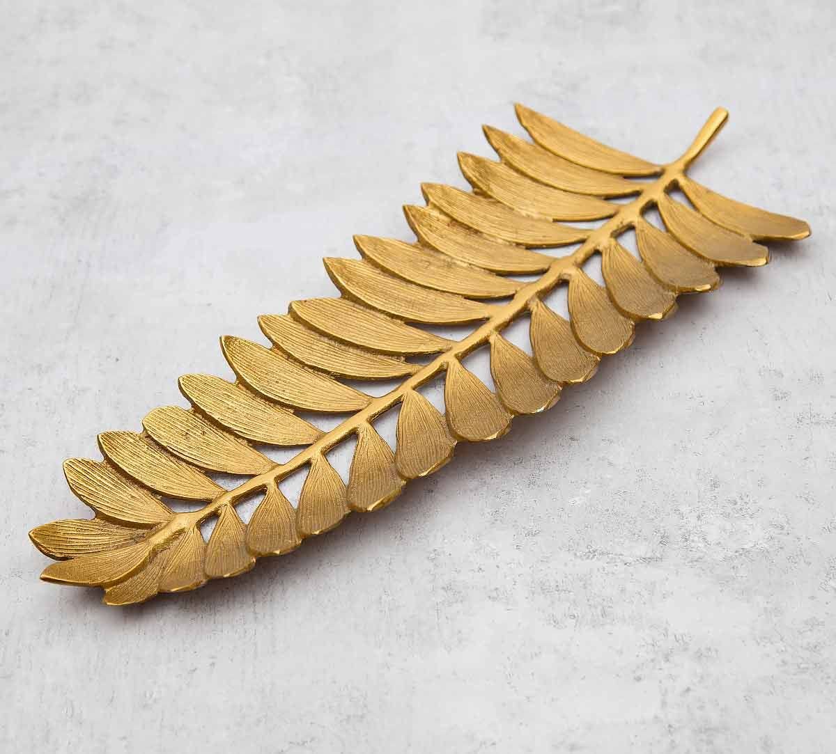 Gold Leaf Decorative Serving Tray – Tabletop Platter – Durable Metal – 20 Inch