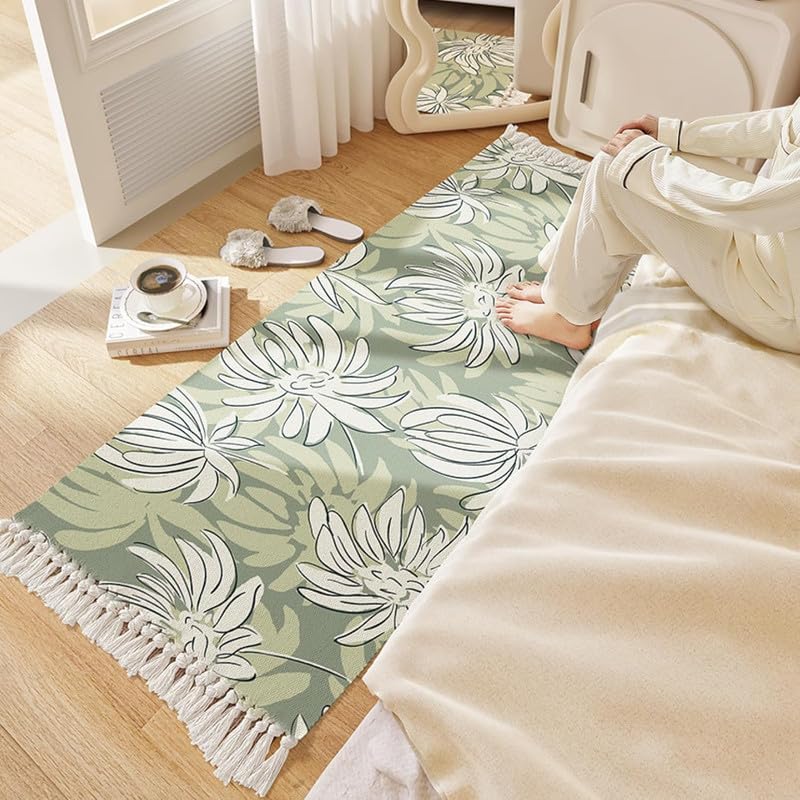 Hand Woven Cotton Runner – Washable Printed Floral – 2x5 Feet