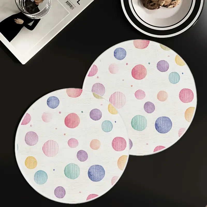 Polka Dot Placemats - Round White Fabric Table Mats (Set of 4)