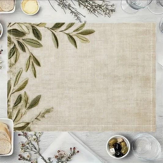 4PC Beige Linen Placemats – 12x18" Waterproof Mats, No Tassels or Embroidery