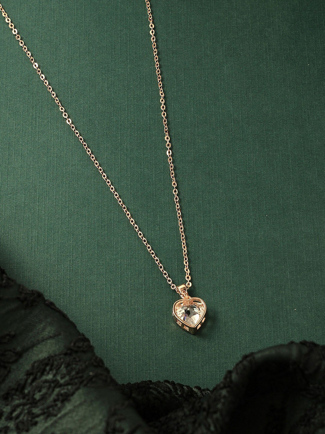 Rose Gold-Plated CZ-Studded Pendant – Necklace – Contemporary Style – 22cm Chain