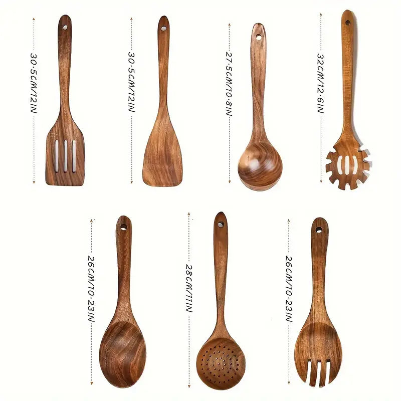 7PCS Wooden Cooking Utensils – Heat-Resistant Tools for Salad & Pan Cooking