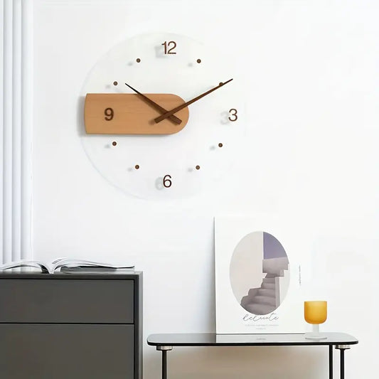 Silent Wall Clock - Round Acrylic Wood, Battery Operated