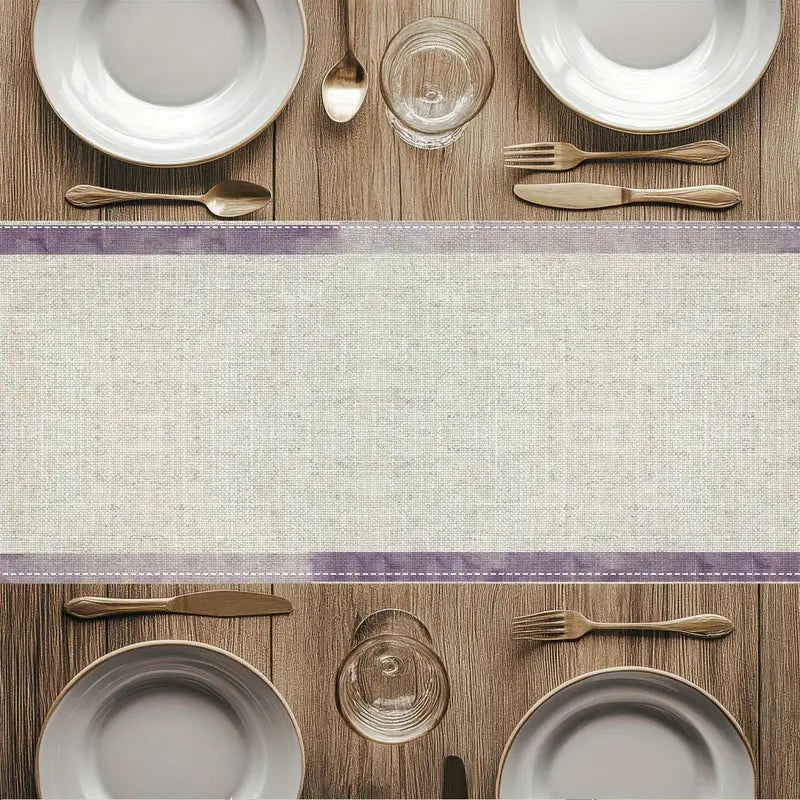 Lavender Table Runner: 72" Beige Purple Floral Glass Jar Decor
