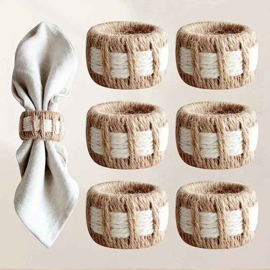 Jute Woven Napkin Rings (6-Piece) - Natural Woven Cylinder Holders