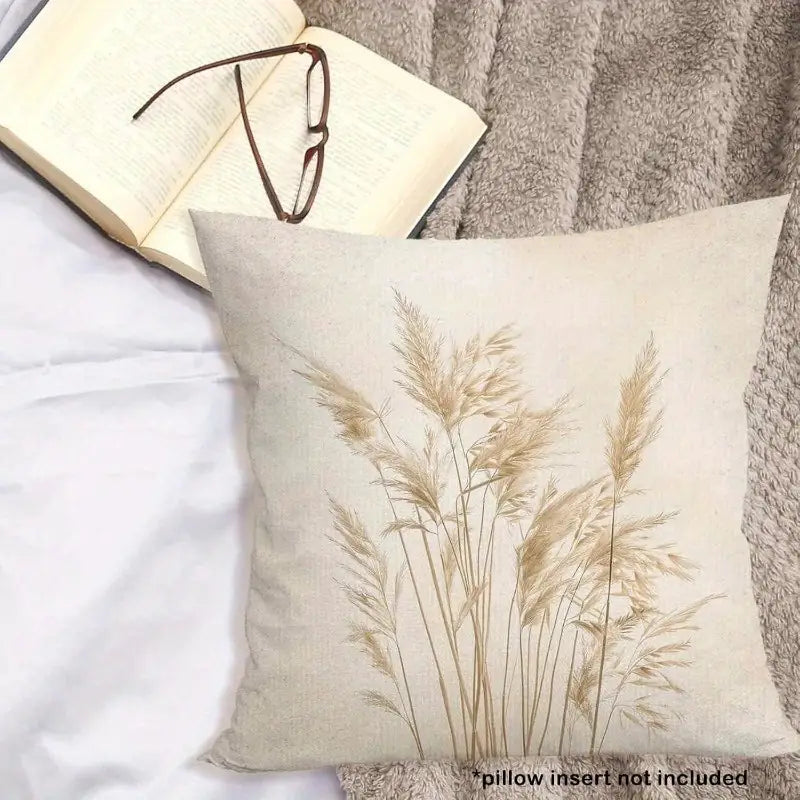 Beige Floral Throw Pillow Cover - 45cm Square - Woven Polyester