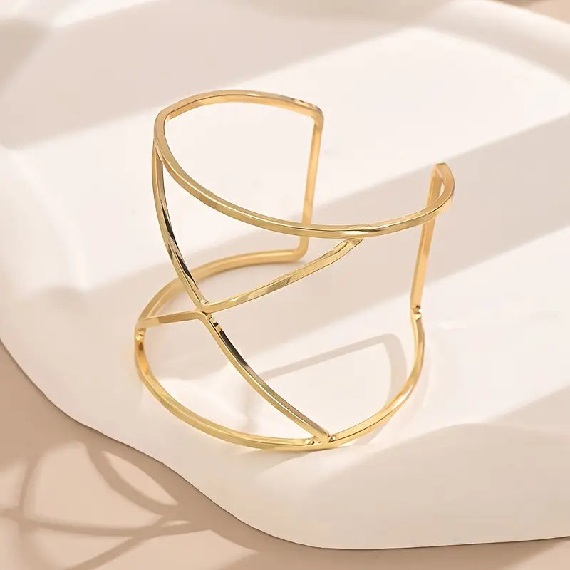 Geometric Hollow Wide Bangle Bracelet – Stylish Jewelry for Party & Daily Wear