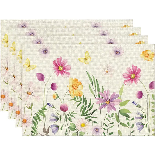 4PC Floral Butterfly Placemats – 30x45 cm Summer Dining Table Decor Set
