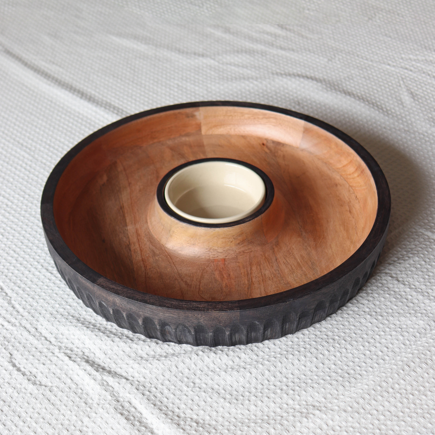 Mango Wood Serving Tray With Removable Bowl - Dual-Tone, Two Sizes