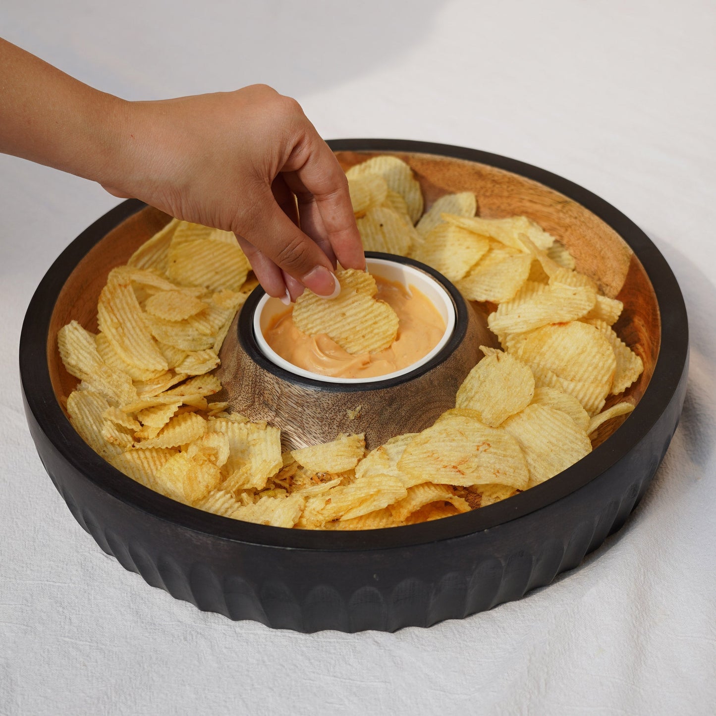 Mango Wood Serving Tray With Removable Bowl - Dual-Tone, Two Sizes