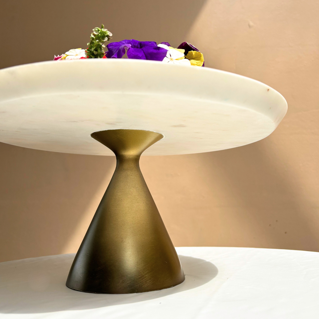 White Marble Cake Stand With Gold Base