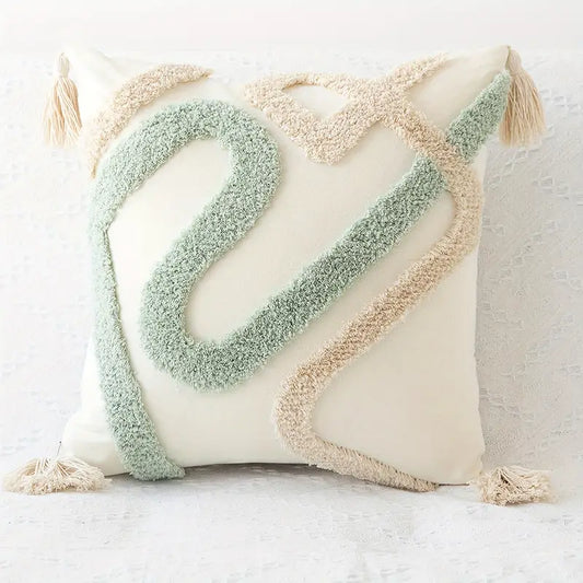 Geometric Tufted Cushion Cover - Tassel Decor Polyester Pillow Case