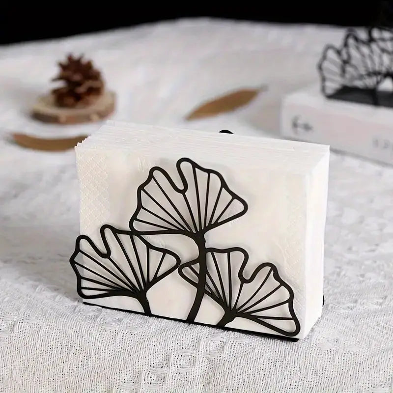 Ginkgo Leaf Napkin Holder - Metal Table Tissue Organizer