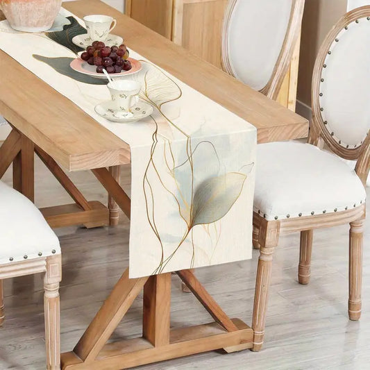 Abstract Floral Table Runner - Pastel Leaf Design, Easy Clean