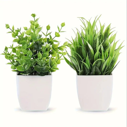 Lot de 2 petites plantes artificielles en pot – Verdure d'intérieur pour la maison et le bureau
