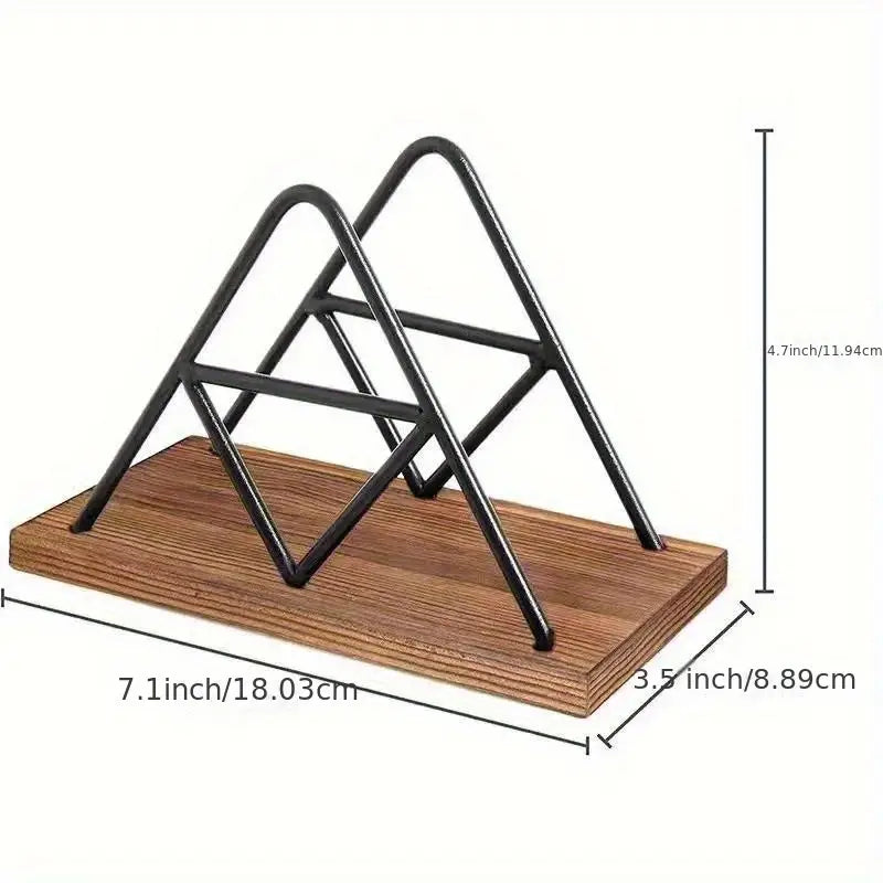Geometric Napkin Holder - Modern Metal and Wood Table Decor