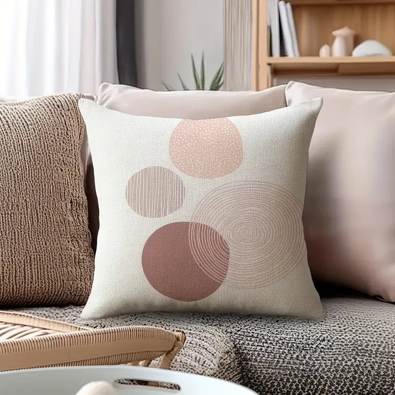 Linen Pillowcase Set (4) Geometric Print Sofa Decor