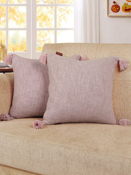 Set of 2 - Decorative Pillow Shams – Interior Accent Textiles – Natural Fiber, Fringed Edge
