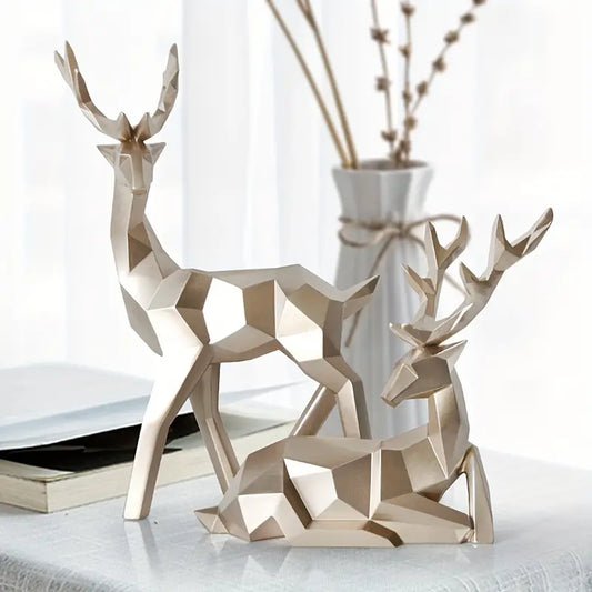 Resin Deer Statues - Geometric Decor for Shelf or Cabinet