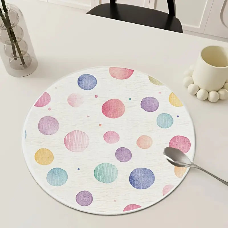Polka Dot Placemats - Round White Fabric Table Mats (Set of 4)