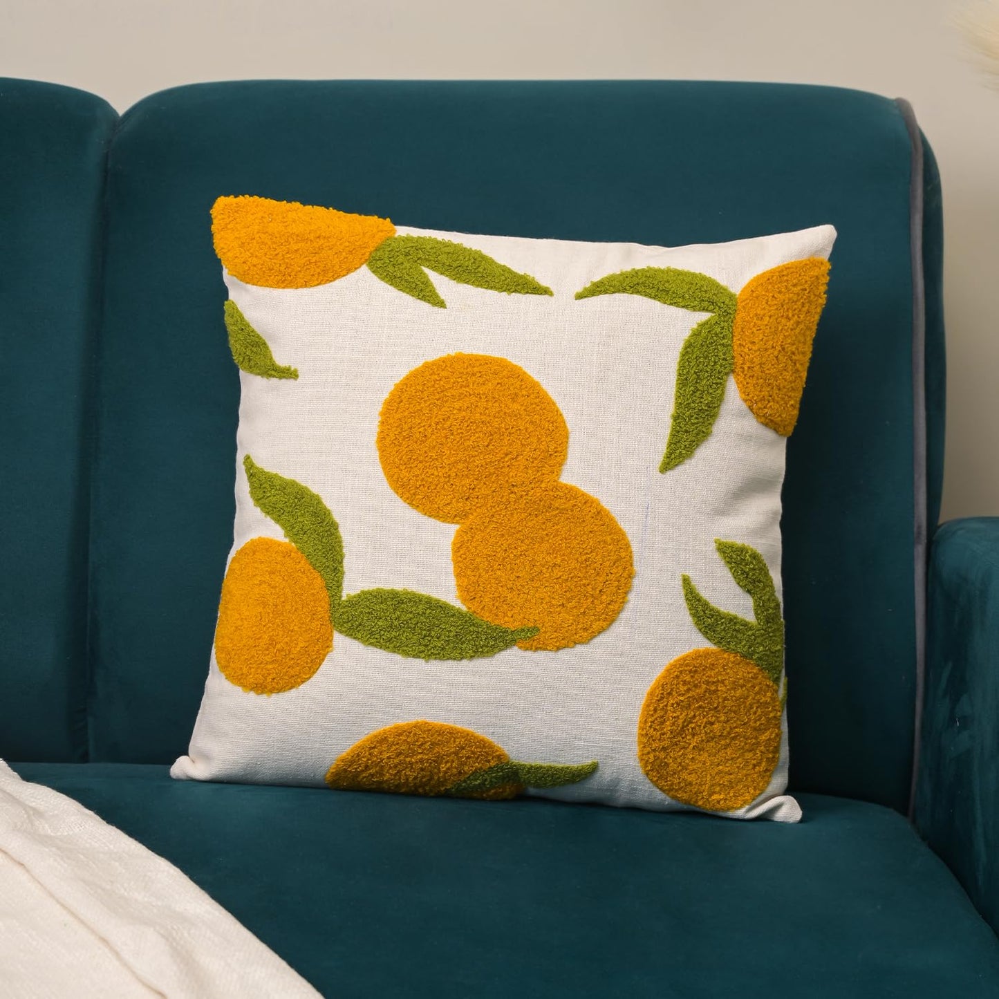 Orange Punch Needle Pillow – Decorative Cushion Cover – Hand-Tufted Tassel Design – 16x16