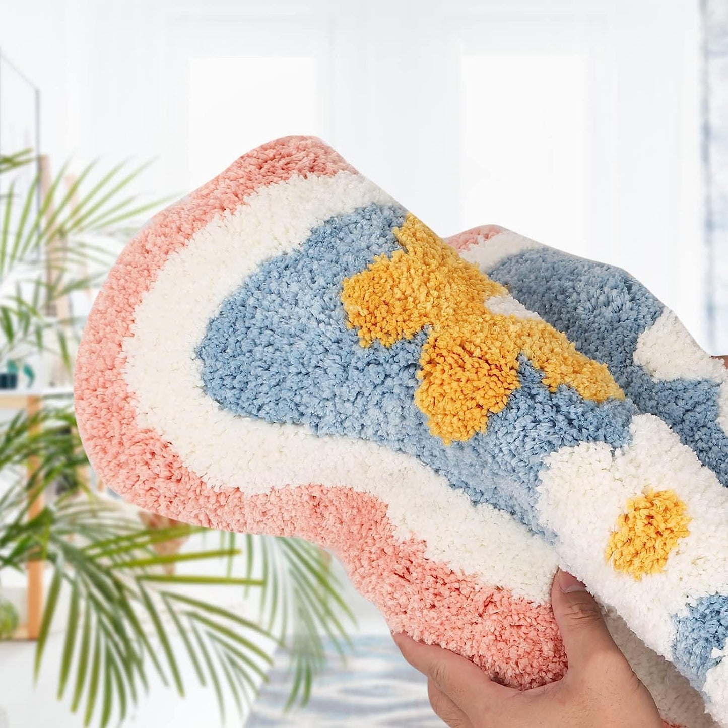 Flower Super Soft Anti-Skid 2000 GSM Microfibre Mat (40x60 cm) Pack of 1 | Absorbent Bath, Floor, Door Mat, Rug