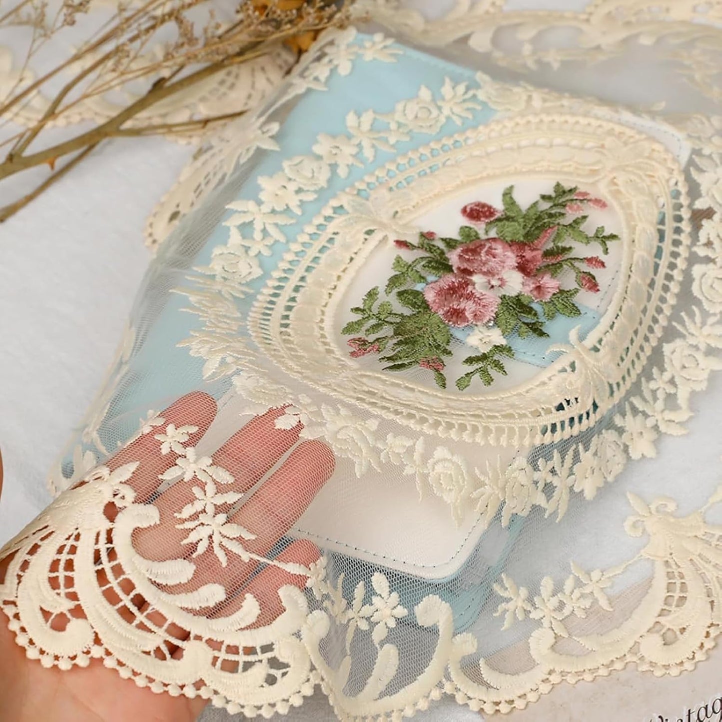 Table Mats – Embroidered Vintage Lace Cotton – 2 Pcs (42x30cm)