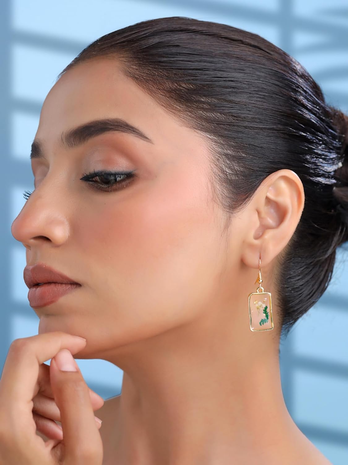 Yellow Flower Pressed Drop Earrings – Fashion Jewelry – Resin & Gold Finish – Single Pair