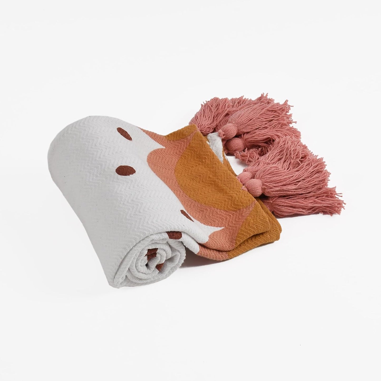 Printed Cotton Throw – Home Decor Accent – Natural Orange – 100x125 cm
