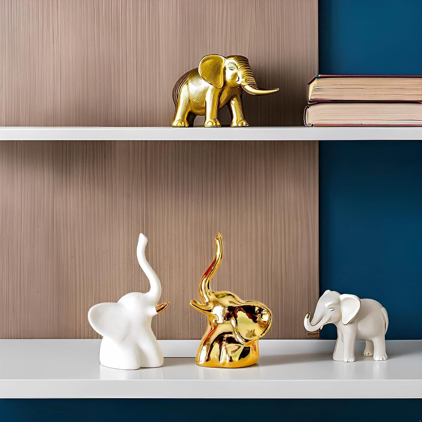 Ceramic Elephant Figurines – Modern White & Gold – 2pc Set