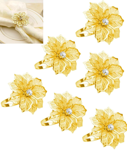 Gold Floral Napkin Rings – Table Setting Accessory – Intricate Floral Design – Set of 6