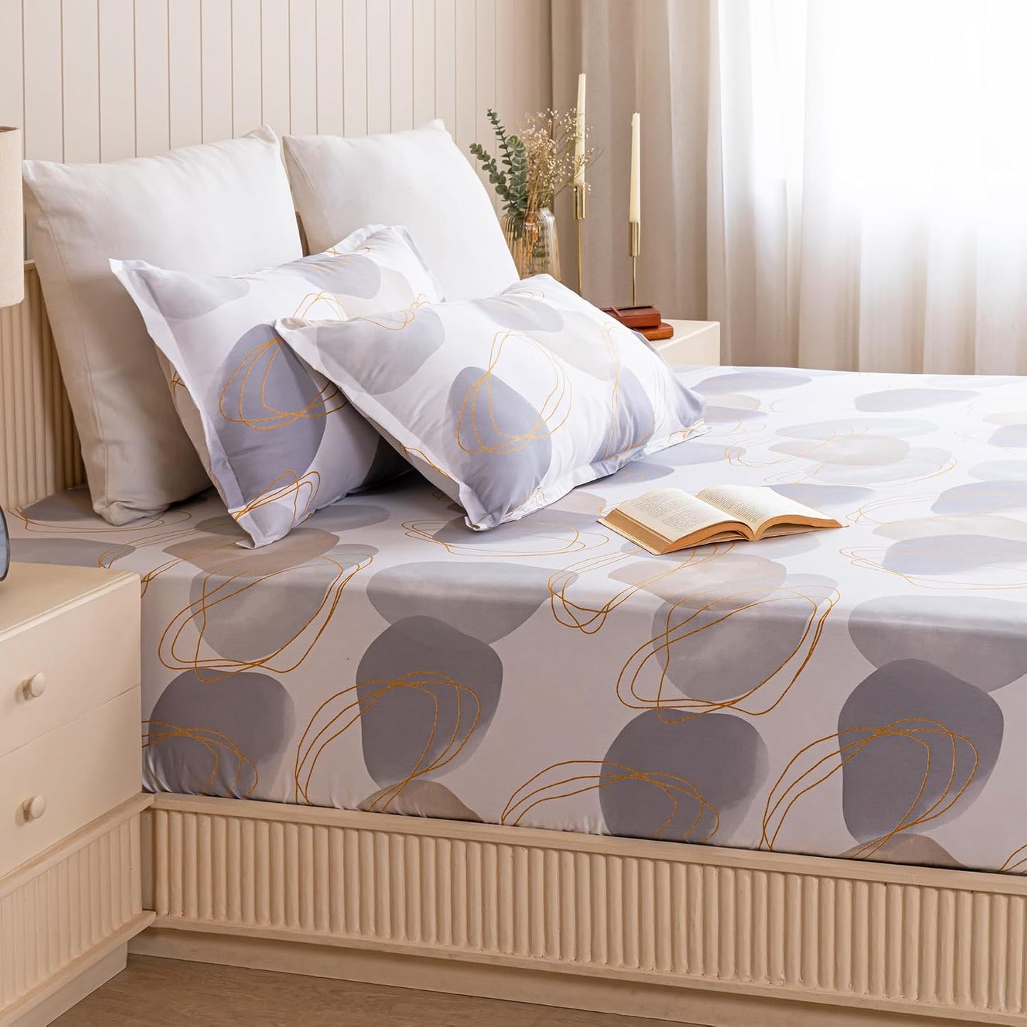 Bedsheet | Long-staple Cotton Elastic Fitted | 3pc Set, 198cm x 183cm