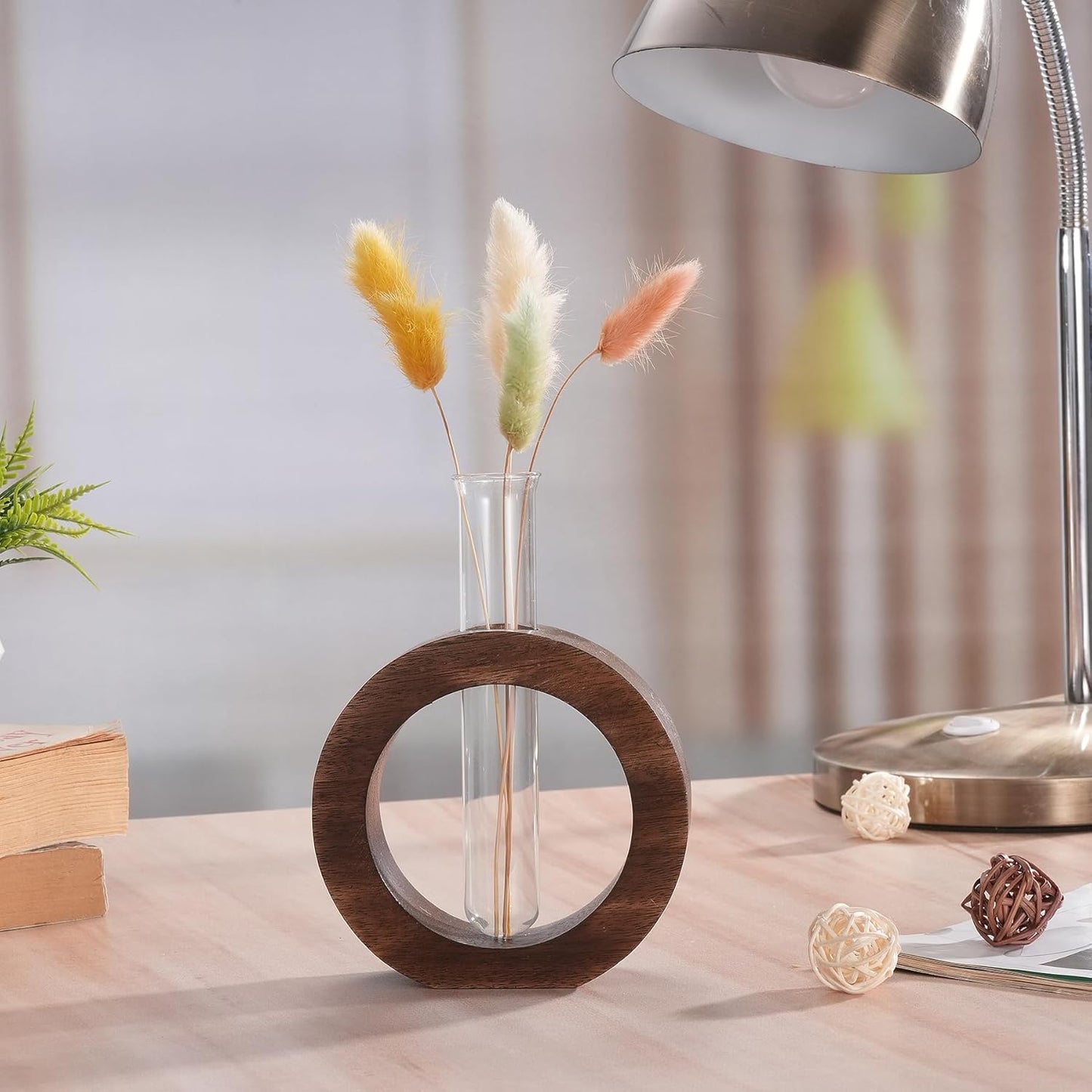 Test Tube Vase – Glass & Wood Donut Holder – 13.9x11.4cm