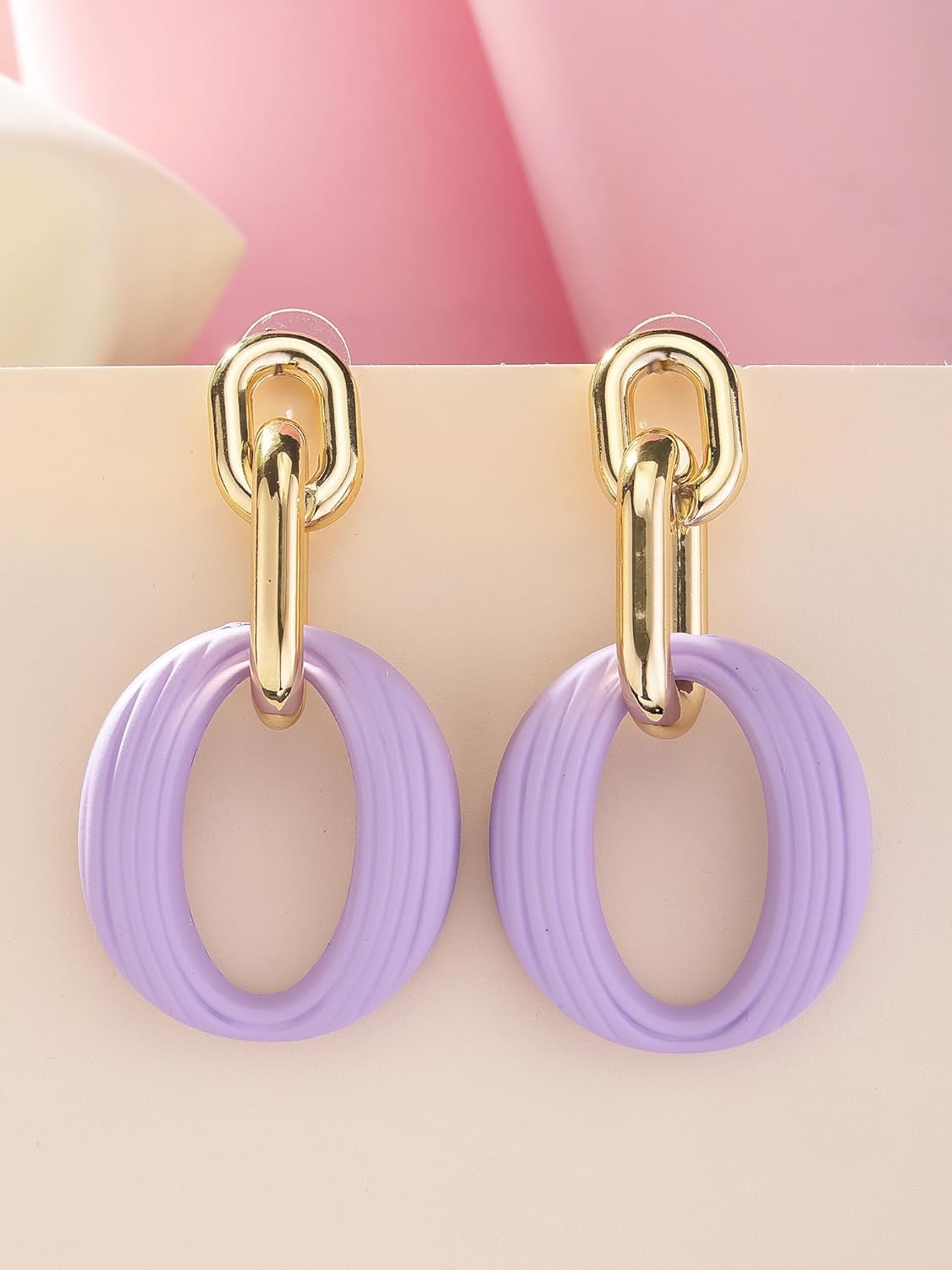Matte Gold Lilac Linked Dangler Earrings – Fashion Jewellery – Durable Matte Finish – Retail Stock