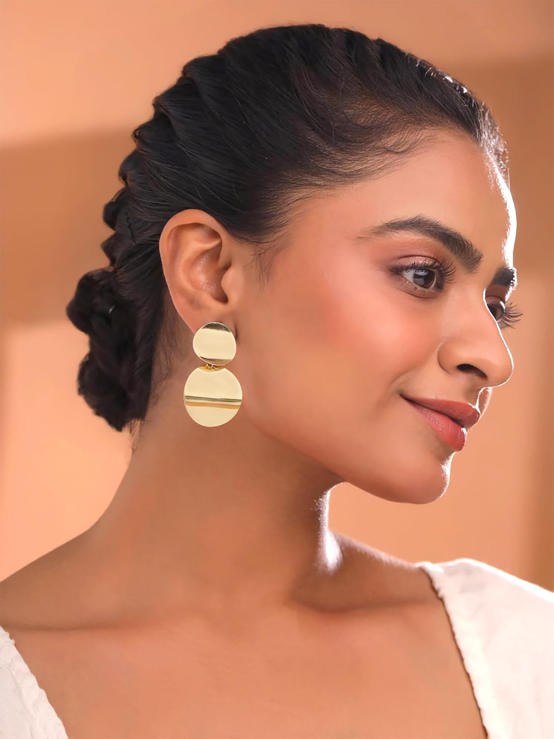 Gold Plated Circle Drop Earrings – Western Style Fashion Jewelry – Lightweight Alloy – Pair