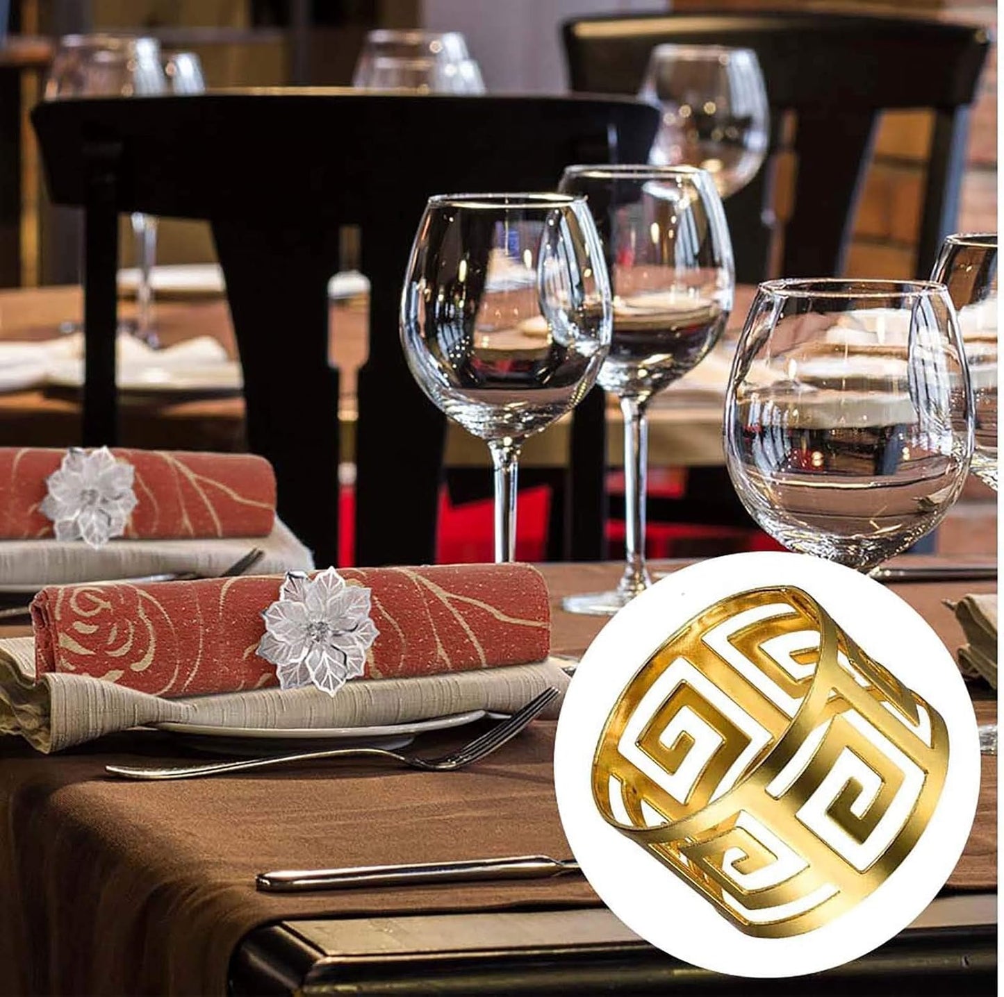 Gold Hollow Cut Napkin Rings – Tabletop Accessories – Durable Alloy – Set of 4