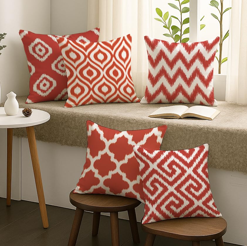 Polycotton Cushion Covers – Ikat Geometric Print – 16x16 Inch, 5-Pack Wholesale