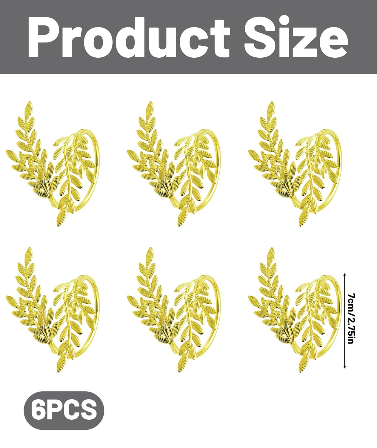 Golden Wheat Napkin Rings – Table Decor – Durable Metal – 6-Piece Set