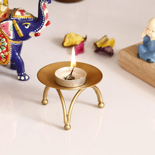Tea Light Holder Stand – Handcrafted Golden Aluminium – 7.11cm H