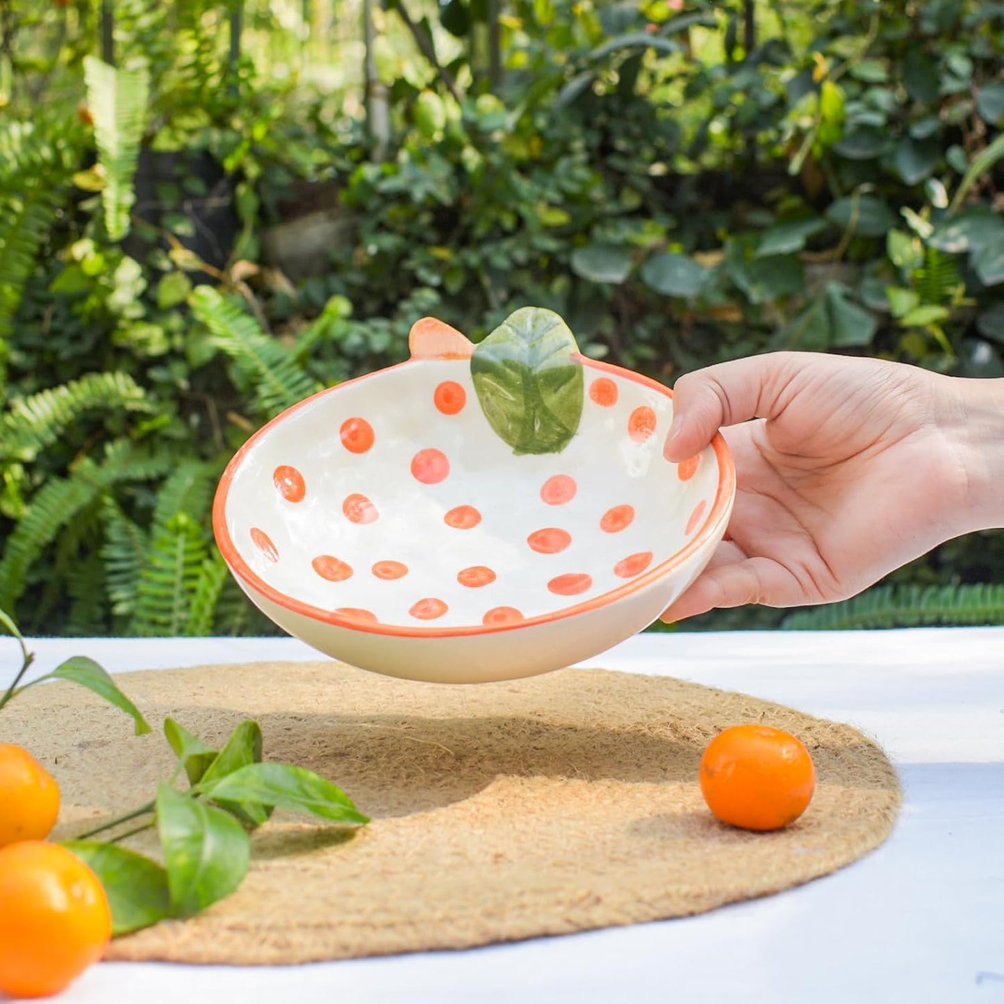 Orange Polka Heart Pattern Bowl – Artisanal Ceramic Serving Bowl – Dishwasher & Microwave Safe