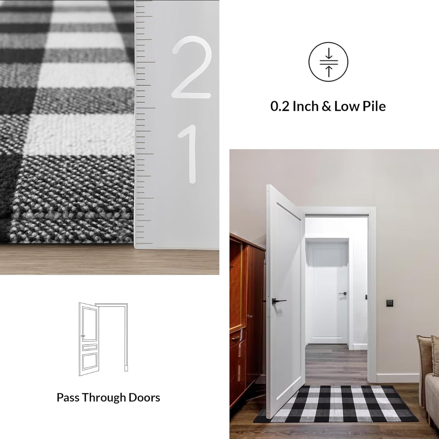 Cotton Rug Runner – Hand Woven Washable – Black & White 2x6 Feet