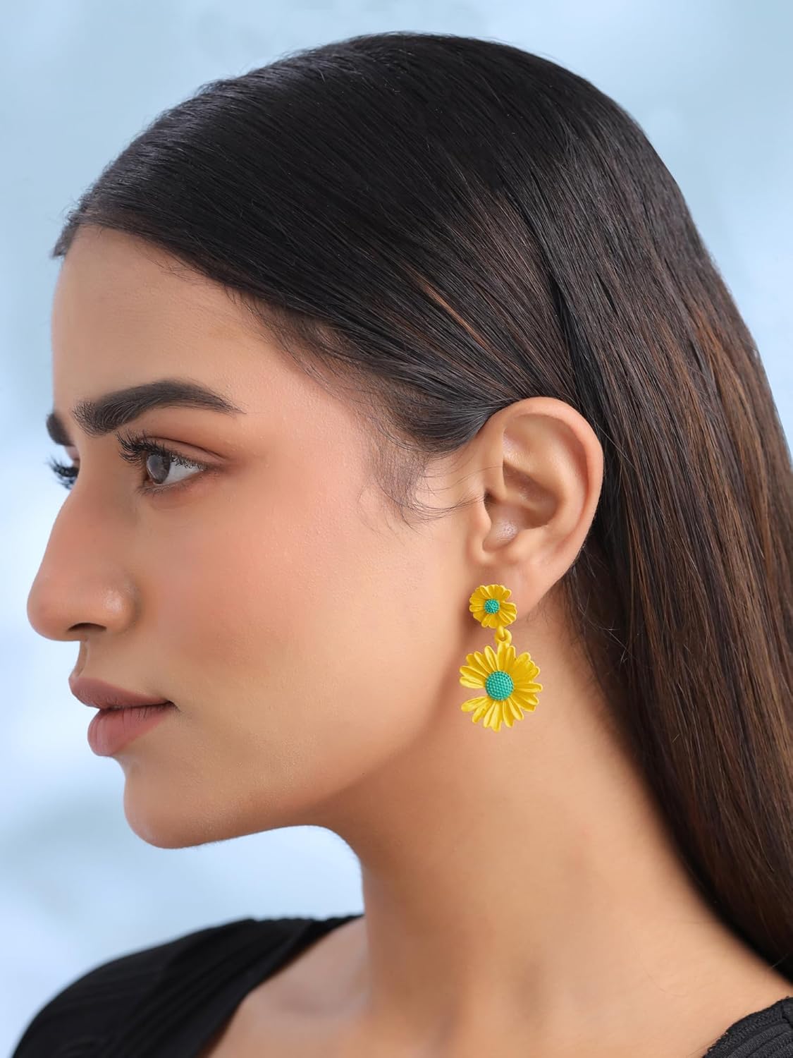 Geometric Floral Pearl Crystal Stud Drop Earrings – Gold Plated Finish – Retail Pair